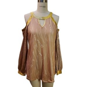 Sequin Sleeve Cold Shoulder Top With Gold Accents‎ Size M New